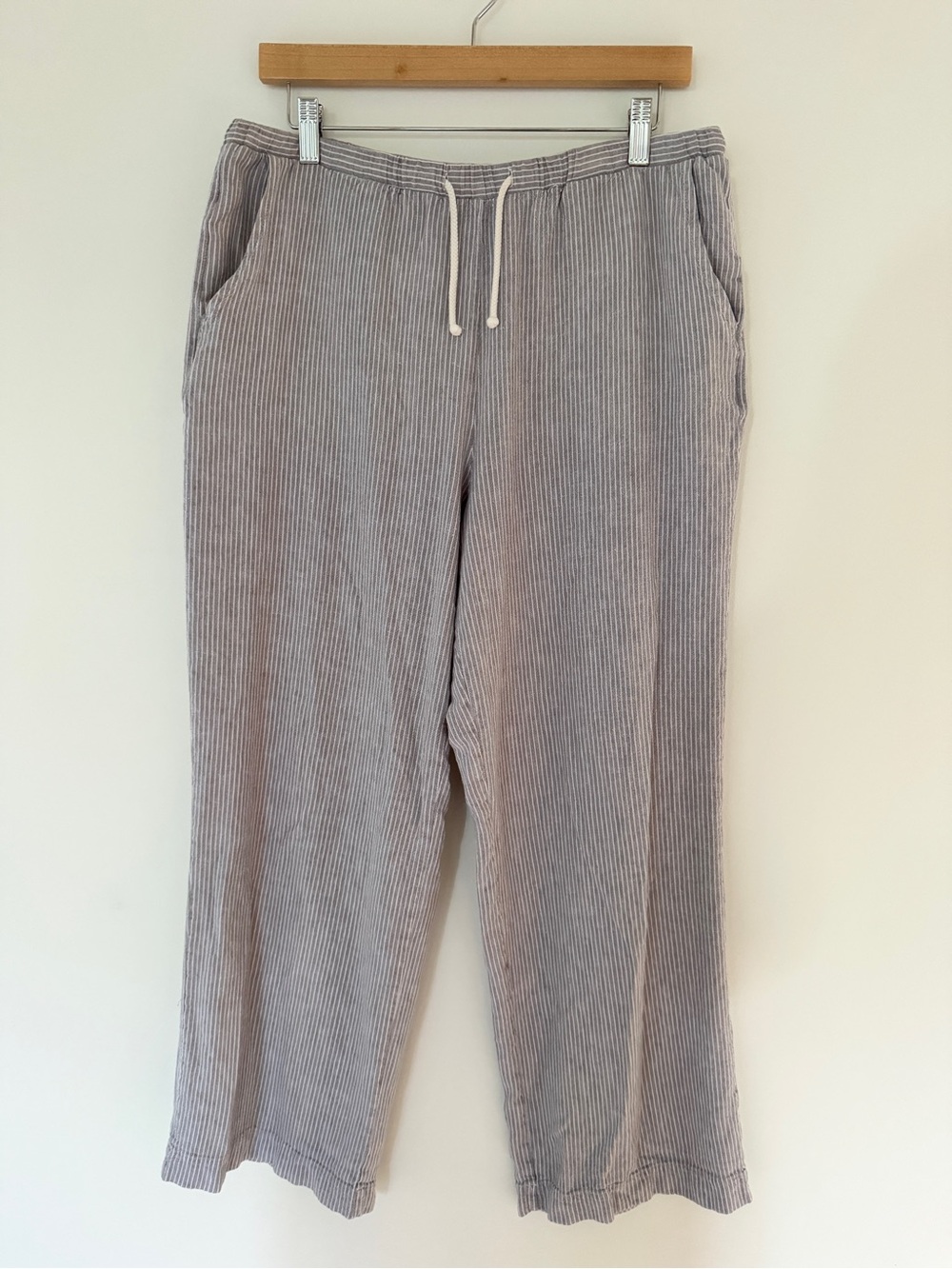 Cropped Linen Blend Pinstripe pants